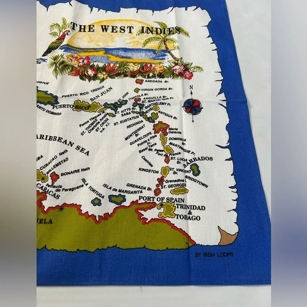 Irish Looms Linen The West Indies Map Tapestry Tea Towel - Blue and White